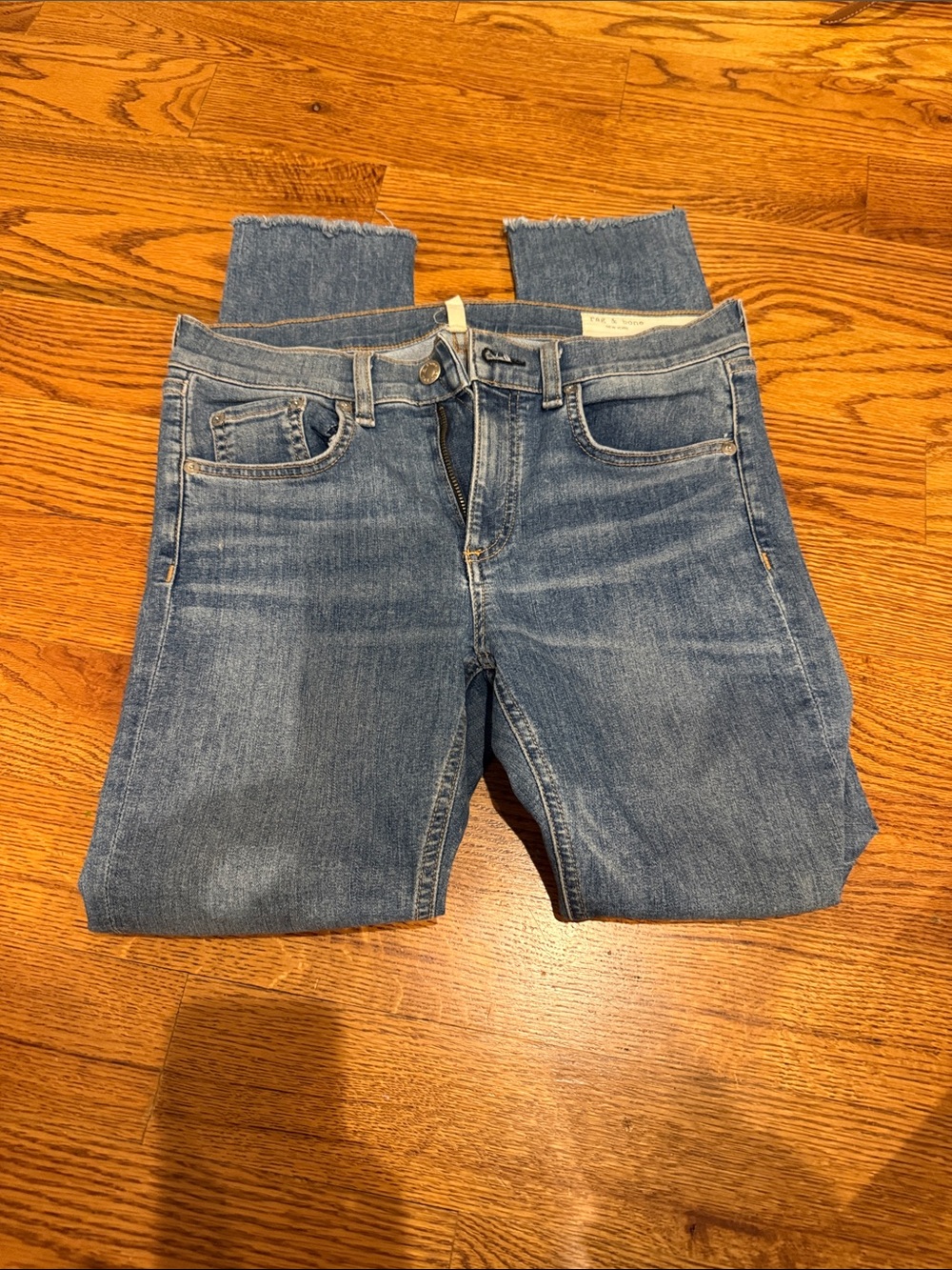 rag & bone Light Blue Cropped Raw-Hem Jeans